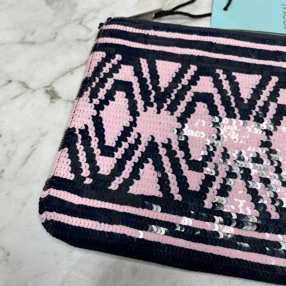 Kookai Navy Pink Sequin Pouch Bag Clutch - Picture 4 of 12